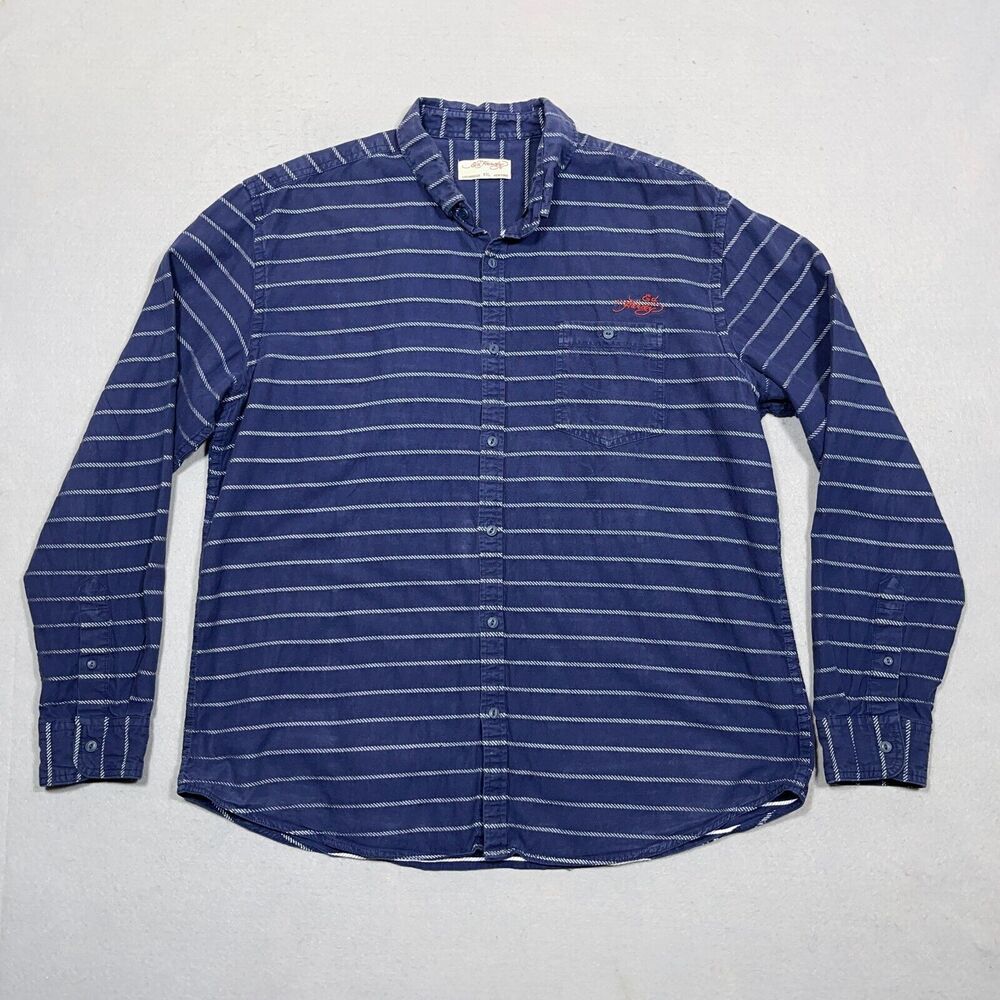 Ed Hardy Shirt Reverse‎ Print Size XXL Striped Blue Pocket Cotton VTG Y2K